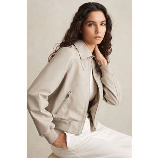 Reiss Reiss Grey Jasmine Leather Bomber Jacket
