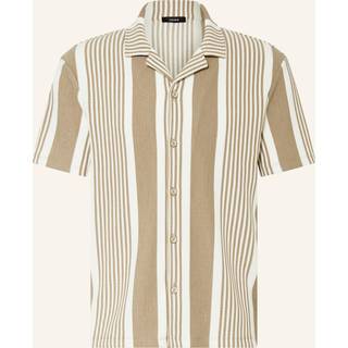 Reiss Reiss Oatmeal/White Alcazar Stripe Ribbed Cuban Collar Shirt