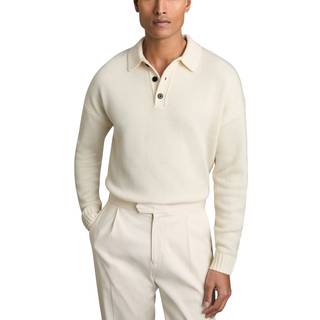 Reiss Reiss Off White Jacob Wool Blend Long Sleeve Polo Shirt