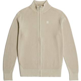 Serrated Full Zip Knitted Cardigan - Beige - Men