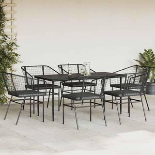 7 dele spisebordssæt til haven m. hynder polyrattan glas sort