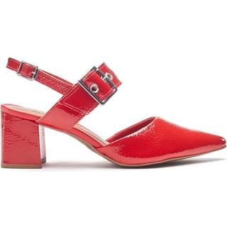 Moda in Pelle Moda in Pelle Red Eurya Pointed Toe Block Heel Slingback Shoes With Buckle Detail