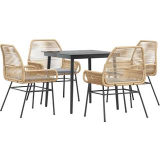 9 Dele Spisebordssæt Til Haven Med Hynder Polyrattan Glas - 4 / Brun / 80 x 80 x 74 cm