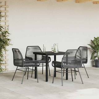 5 dele spisebordssæt til haven m. hynder polyrattan glas sort