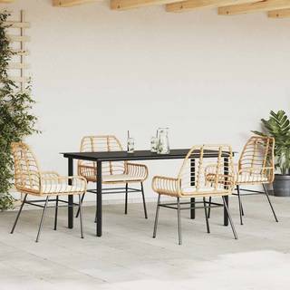 5 dele spisebordssæt til haven m. hynder polyrattan glas brun