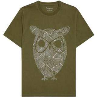 KnowledgeCotton Apparel Regular Mountain OWL Printed T-shirt Herrer størrelse L farve olivengrøn