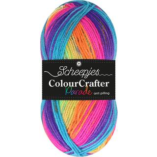Scheepjes Colour Crafter Parade 611 Neon Dream Indhold: 100% akryl Vægt/længde: 100 g = ca. 300 meter Anbefalede pinde: 4 mm Strikkefasthed: 10 x 10 cm = 20 m x 24 p Vask:Kan maskinvaskes op til 30°C.
