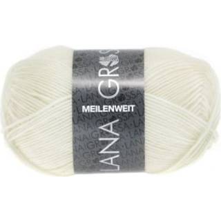 Lana Grossa Meilenweit 50 1113 Råhvid Indhold:80% ren, ny uld, 20% polyamid Vægt/længde: 50 g = ca. 210 meter Anbefalede pinde: 2.50-3.00 mm Strikkefasthed:10 x 10 cm = 28 m x 40 p Vask:Finvask 40℃ / Kan tørretumbles.