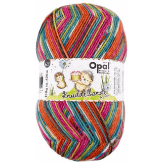 Opal Knuddelbande 6-ply 26 Partyigel Indhold: 75% Ren ny uld, 25% polyamid Vægt/længde: 150 g = ca. 420 m Anbefalede pinde: 3-4 mm Strikkefasthed: 10 cm x 10 cm = 23 m x 31 p Vask: Kan vaskes i maskine / Maks 40°C / Tørres fladt.