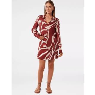 Forever New Forever New Brown Harvey Notched Neck Satin Shirt
