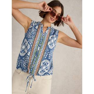 White Stuff White Stuff Blue Cotton Tulip Sleeveless Shirt