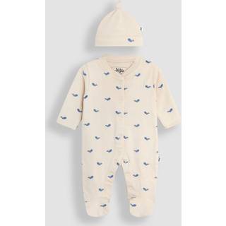 Jojo Maman Bébé JoJo Maman Bébé Stone 100% Cotton Embroidered Sleepsuit and Hat Set 2 Piece