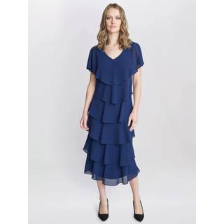 Gina Bacconi Rebecca Midi Tiered Dress With Shoulder Trim