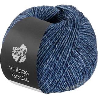 Lana Grossa Vintage Socks 1005 Jeans/Gråblå/Mørkeblå meleret Indhold: 75% ren ny merinould, 50% polyamid Vægt/længde: 100 g = ca. 400 meter Anbefalede pinde:2.5-3 mm Strikkefasthed:10 x 10 cm = 28 m x 40 p Vask:Finvask 40℃ / Kan tørretumbles.