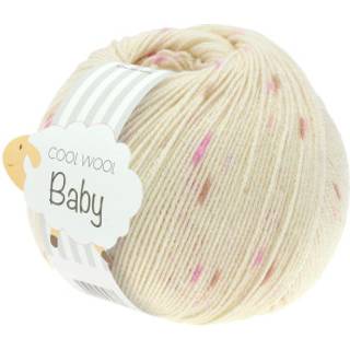 Lana Grossa Cool Wool Baby 353 Råhvid/Syren/Rosa/Bær Indhold:100% ren ny, ekstrafin merinould Vægt/Længde: 50 g = ca. 220 meter Anbefalede pinde: 2.5-3 mm Strikkefasthed: 10 x 10 cm = 28 m x 39 p Vask:Finvask 30º/ Tørres fladt.
