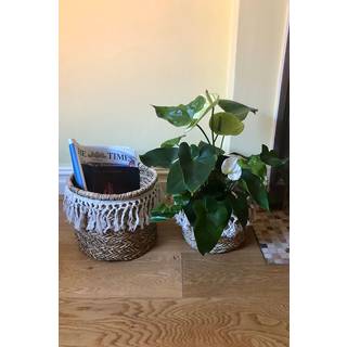 Set Of 2 Raffia Tassel Baskets