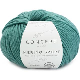 Katia Concept Merino Sport 069 Malakit Indhold: 100% superwash merinould Vægt/længde: 50 g = ca. 80 meter Anbefalede pinde: 5-5.5 mm Strikkefasthed: 10 x 10 cm = 18 m x 24 p Vask: Finvask 30℃ / Kan tørretumbles.