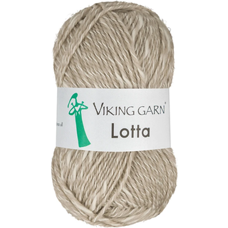 Viking Lotta 207 Beige Indhold: 57% Superwash merinould, 43% bomuld Vægt/længde: 50 g = ca. 110 meter Anbefalede pinde: 3.50-4.00 mm Strikkefasthed: 10 cm = 22 m Vask: 30°C / Tørres fladt.