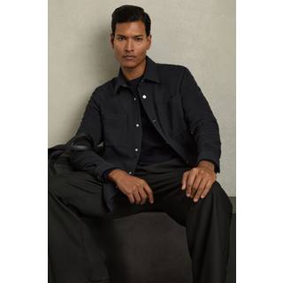 Reiss Reiss Navy Fitzroy Brushed Corduroy Press-Stud Overshirt