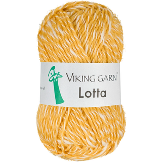Viking Lotta 245 Gul Indhold: 57% Superwash merinould, 43% bomuld Vægt/længde: 50 g = ca. 110 meter Anbefalede pinde: 3.50-4.00 mm Strikkefasthed: 10 cm = 22 m Vask: 30°C / Tørres fladt.