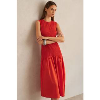 Reiss Reiss Red Annabel Cotton Shirred Midi Dress - EU 34 (UK 6)