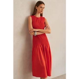 Reiss Reiss Annabel Cotton Shirred Midi Kjole