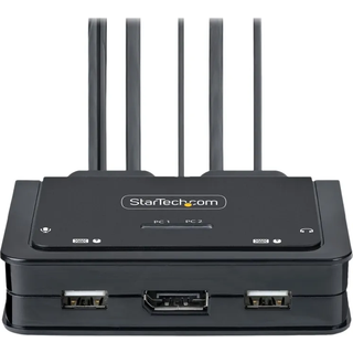 StarTech.com 2-Port USB-C Cable KVM Switch 4K 60Hz DisplayPort Output Compact KVM with 4ft/1.2m USB Type-C/Audio Integrated Cables Bus Powered
