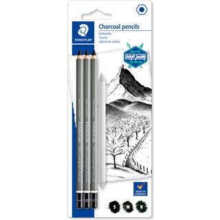 STAEDTLER mars lumograph charcoal & tegnestub, 3 + 1 stk Sæt fra STAEDTLER mars lumograph der indeholder 3 stk kulblyanter samt en tegnestub.
