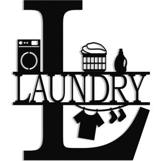 Xort vaskerumsindretning tegn vintage metal vaskeri skilt vægkunst til moderne hjem køkken badeværelse hængende dekoration. (Sort - 12 x 14 tomme