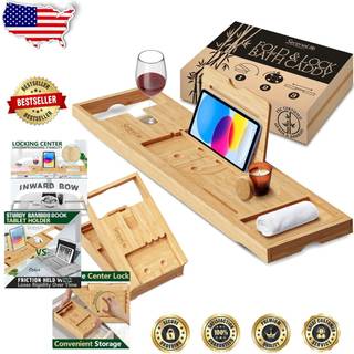 Serenelife badekarbakke - Udvidelig badebakke til karbad sammenfoldelig justerbar bambus caddy med ikke -skridsikre h?ndtag Enhedsholder og vingl