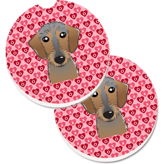 """" Caroline's Treasures Wirehaired Dachshund Hearts Set med 2 Cup Holder Car Coasters 2.56 Multicolor """"