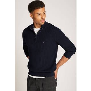 Tommy Hilfiger Tommy Hilfiger Blue 100% Cotton Herringbone Quarter Zip Mock Jumper