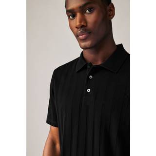 Next Black Slim Fit Textured Button Neck 100% Cotton Polo Shirt