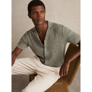 Reiss Reiss Sage Green Royce Pointelle Button-Through Shirt