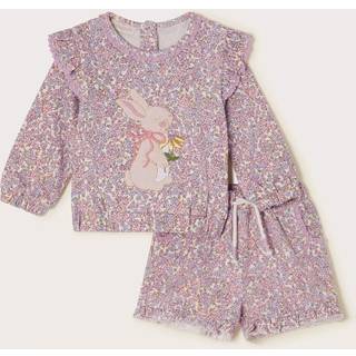 Monsoon Monsoon Purple Bunny Appliqué Floral Print Sweatshirt and Shorts 100% Cotton Set