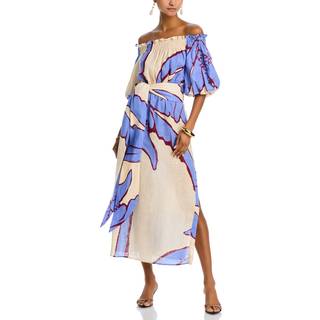 Johanna Ortiz Printed off-shoulder linen midi dress - multicoloured - M