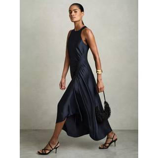 Reiss Reiss Navy Anessa Satin Shirred Midi Dress - 16