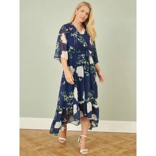 Yumi Yumi Blue Bird and Floral Print Midi Wrap Dress