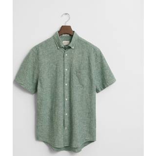 Reg Cotton Linen Skjorte, Woody Green, L