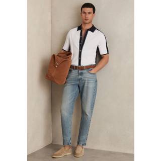 Reiss Reiss White/Navy Dunwich Colourblock Tipped Knit Shirt