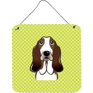 """" Caroline's Treasures Checkerboard Lime Green Basset Hound Wall eller Door Hanging Prints 6 X 6 """" """" """"