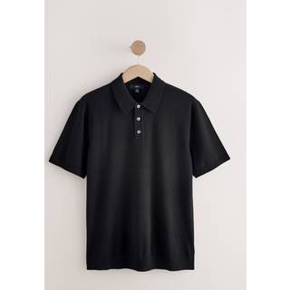 Next Black Regular Fit Cotton Rich Short Sleeve Knit Polo Shirt