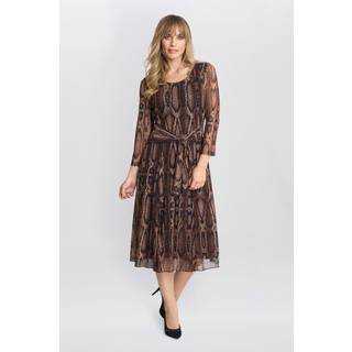 Gina Bacconi Gina Bacconi Anya Snake Print Long Sleeve Mesh Brown Dress