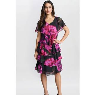Gina Bacconi Gina Bacconi Skylar Short Printed Floral Tier Black Dress