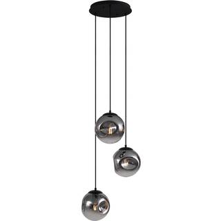 Art Deco Pendellampe Sort med Røgglas 3-Lys - Douglass
