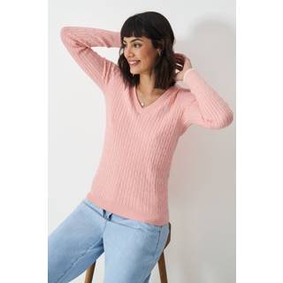 Crew Clothing Crew Clothing Pink Heritage Cable V-Neck Jumper