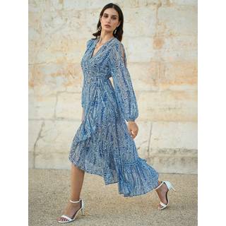 Yumi Yumi Paisley Dyppet Hemline Midi Kjole Med Åben Langærmet - EU 38 (UK 10)