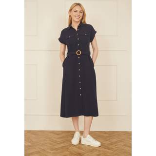 Yumi Yumi Viscose Look Midi Skjortekjole Med Træ Bælter