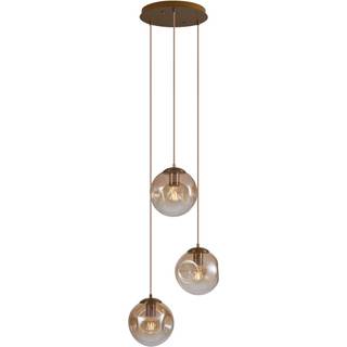 Art Deco Pendel Messing med Amberfarvet Glas 3-Lys - Douglass