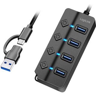 LogiLink USB-C Hub. 4 Porte USB 3.2 Gen1 SuperSpeed med 2-i-1 stik